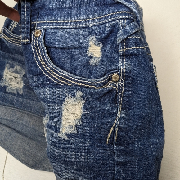 Amethyst Jean shorts Distressed women's size 3 Blue Rachel thick stitch Q-1 - Picture 4 of 11